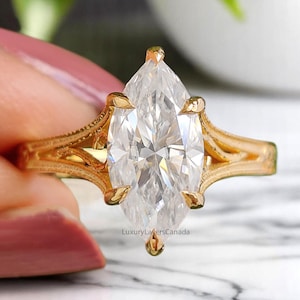 1.15 CT Marquise Cut Moissanite Engagement Ring Filigree Wedding Ring Solitaire Ring Bridal Promise Ring Yellow Gold Ring Gift For Her LL376