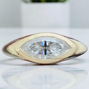 1.00 CT Marquise Cut Moissanite Engagement Ring Marquise Bezel Set Ring Solitaire Ring Wedding Ring Yellow Gold Ring Promise Ring LL372