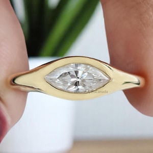 0.50 CT Marquise Cut Moissanite Engagement Ring Marquise Bezel Set Ring Solitaire Ring Wedding Ring Yellow Gold Ring Promise Ring LL379