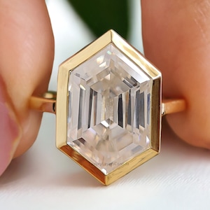 4.45 CT Hexagon Cut Moissanite Engagement Ring Yellow Gold Moissanite Ring Bezel Set Art Deco Bridal Promise Anniversary Gift For Her LL242