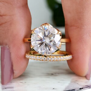 Engagement Ring set in 925 Sterling Silver for Bridal wedding Round Moissanite Ring Set For Women 14k yellow gold moissanite rings LL166