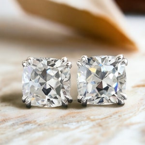 2.50 TW Cushion Hybrid Cut Moissanite Stud Earrings Double Claw Prongs Moissanite Wedding Earrings Screw Back Earrings Anniversary Gift LL76