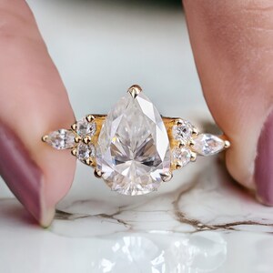 Tear Drop Wedding Ring Moissanite Engagement Ring Pear Shape Art Deco Wedding Ring Plain Gold Ring For Women Promise Moissanite Ring LL73