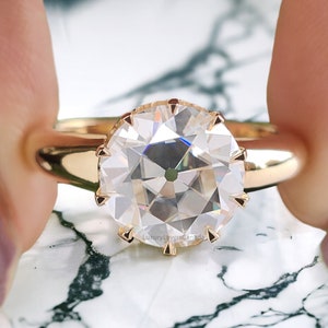 Antique 2.80 CT Round Old European Cut Colorless Moissanite Ring Solitaire Engagement Ring Wedding Ring Comfort Fit Band Gift for Her LL228