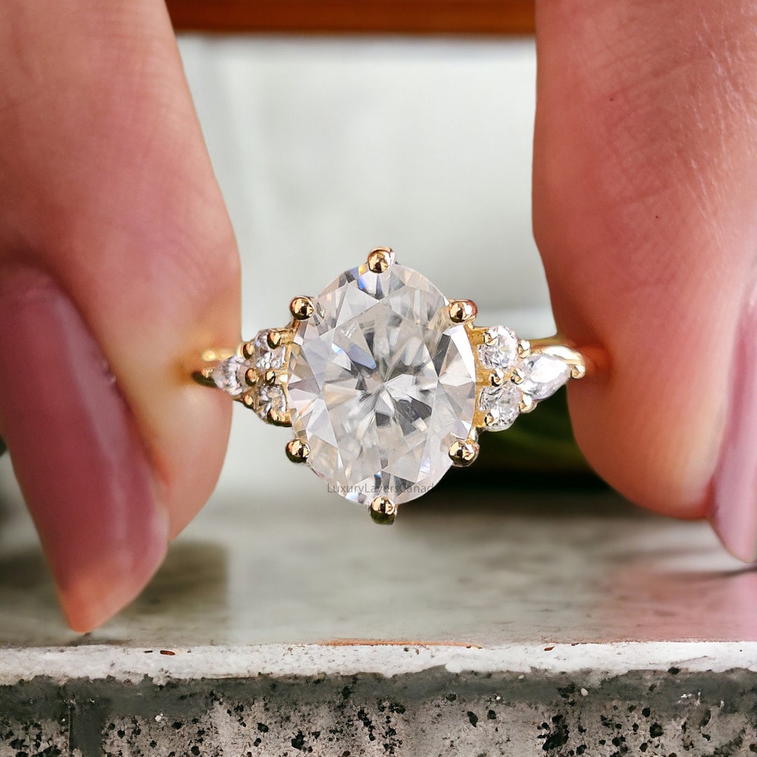 Oval Moissanite Engagement Ring 14K Gold Engagement Ring Vintage ...