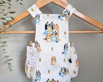 Handmade Bluey Baby Overall Romper, Bluey Baby Romper, Bluey Romper, 1st Birthday Romper, Baby Shower, Baby Girl, Baby Boy, Unisex Romper