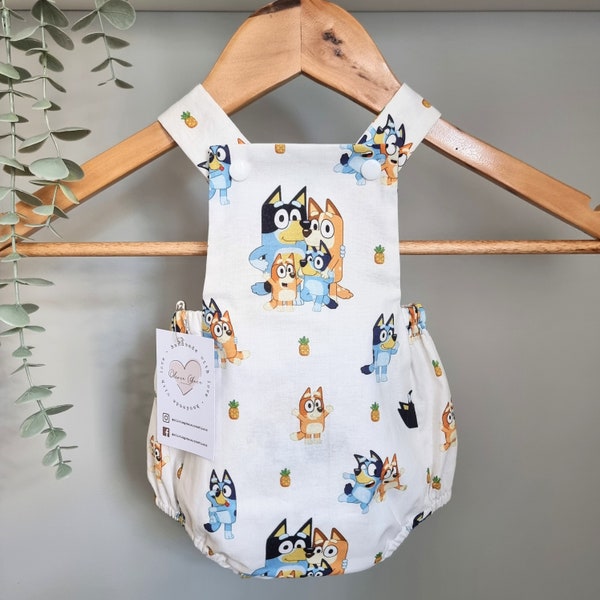 Handmade Bluey Baby Overall Romper, Bluey Baby Romper, Bluey Romper, 1st Birthday Romper, Baby Shower, Baby Girl, Baby Boy, Unisex Romper