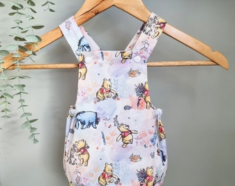 Winnie the Pooh Romper, Handmade Baby Overall Romper, Neutral Baby Shower Gift, Unisex Baby Romper, Baby Girl, Baby Boy, Winnie the Pooh