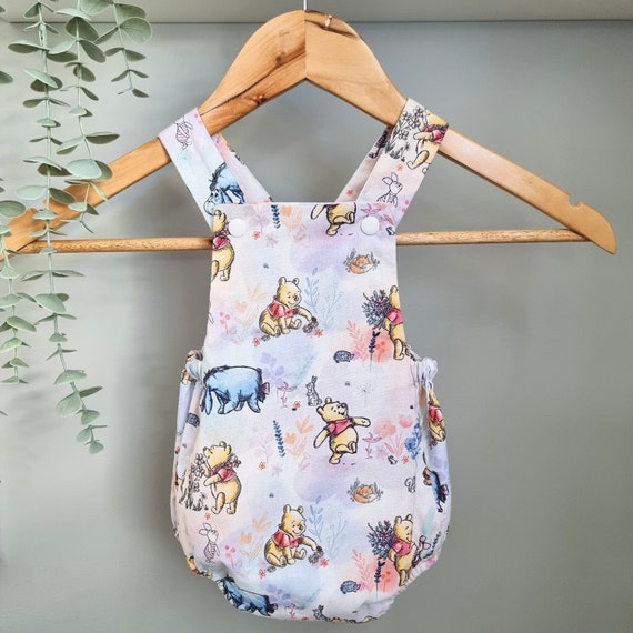 Winnie the Pooh Romper, Handmade Baby Overall Romper, Neutral Baby