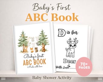 Woodland ABC Coloring Book, Baby Shower Activity, Forest Animals, Baby's First Book (Digital Download)
