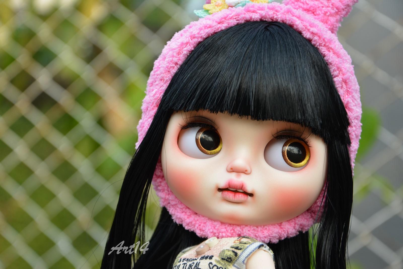 Custom Factory Blythe Doll by Art14 - Black Hair With Fringe