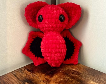 Crochet Bat Plush l Red and Black Bat l Handmade l Stuffed Animal