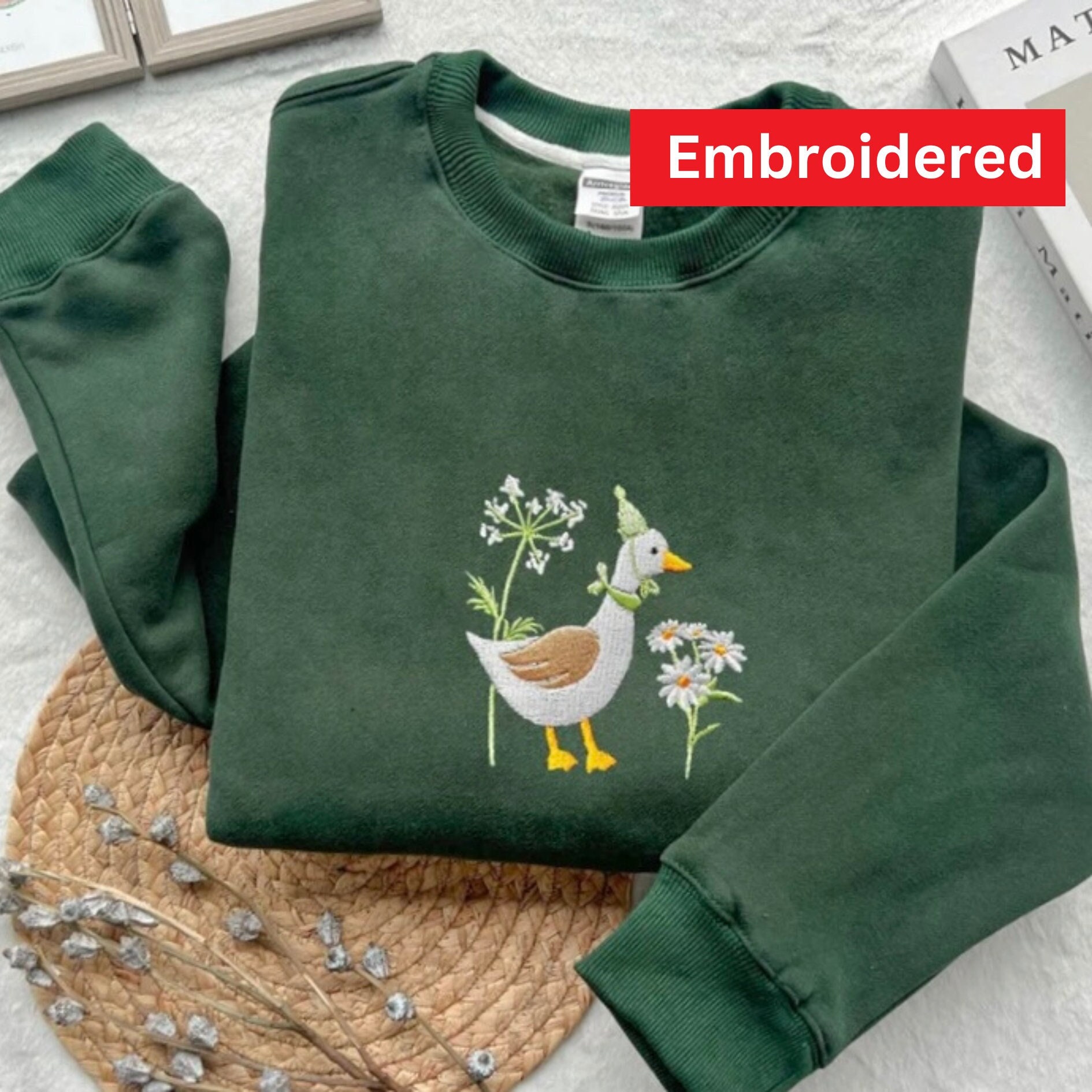 Cute Embroidered Duck Sweatshirt, Funny Sweatshirt, Goose