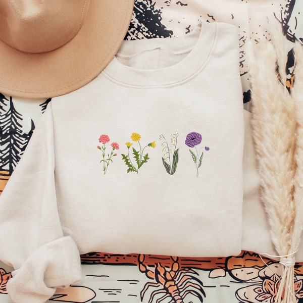 Custom Embroidered Birth Month Birth Flower Sweatshirt, Embroidered Birth Flower Sweatshirt, Cute Birth Month Flower Crewneck, Gift For Her