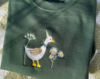 [GRAVER]★DUCK FACE EMBROIDERY SMILE SWEATSHIRT Cute Embroidered Duck Sweatshirt, Funny Sweatshirt, Goose