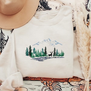 Moletom bordado do Parque Nacional da Floresta, Camisa bordada do Parque Nacional da Floresta, Moletom bordado da montanha, Camisa bordada de veado
