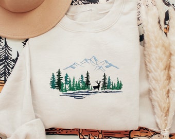 Forest National Park Embroidered Sweatshirt, Embroidered Forest National Park Shirt, Mountain Embroidered Sweatshirt, Deer Embroidered Shirt