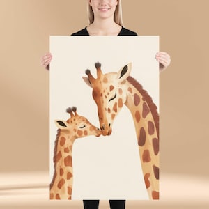 Poster di tenerezza con giraffe – Poster di animali della giungla per la cameretta del bambino | Illustrazione genitore-figlio