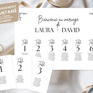 Ensemble Plan de Salle et Cartes de Table Noir et Blanc - Modèles Numériques A2 et A5 pour Mariage