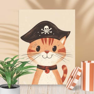 Poster di gatto pirata per la cameretta dei bambini • Divertente poster di animali con tema avventura • Illustrazione di un gattino carino e originale per la decorazione murale