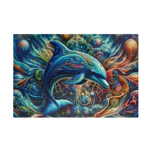 Puzzle, Dolphin, Mosaic, Ocean, Unique Jigsaw, Family Adults, 1000 Piece Puzzle, 500 Piece Puzzle