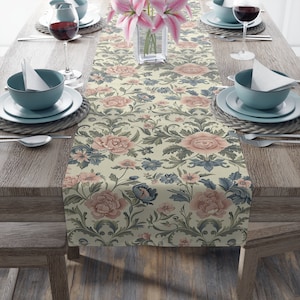Botanical Table Runner, Perfect Home Decor Accent, Inspired By Textile Designer William Morris, Vintage Farmhouse, Cottagecore Style