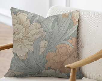 Woven Floral Throw Pillow, Sage and Cream Vintage Botanical Detail, William Morris Textile, Maximalist, Unique Gift, 17x18, Poly Filled