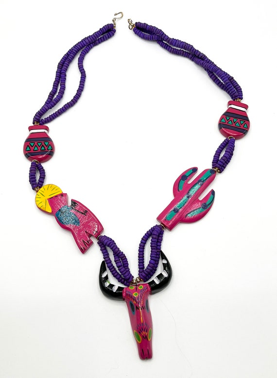 Purple Beads and Cute Wooden Painted Pink Cactus, 