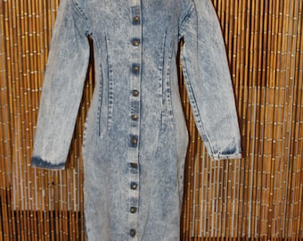 Vintage Late 80s Early 90s Denim Ankle Length Button up Dress by Zena