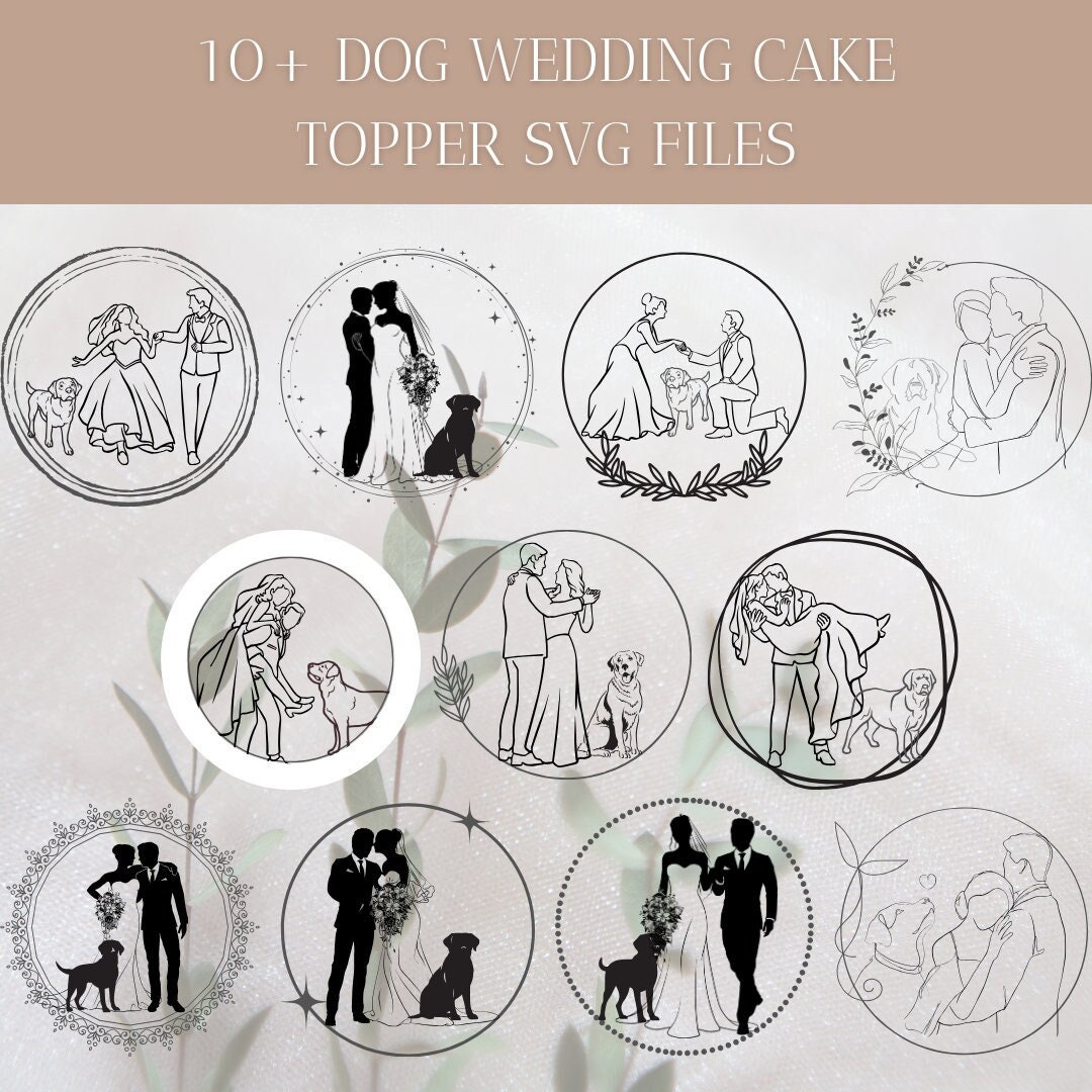 Wedding Cake Topper With Dog SVG File Printable Cake Topper Svg, Simple ...