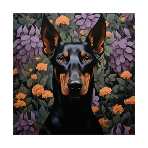 Doberman Pinscher Wall Art, Dobie Art, Floral Poster, Pet Portrait, Wall Art, Decor, Gift Idea, Dog Mom, Dog Dad,  Art, Dog Art, Home Decor