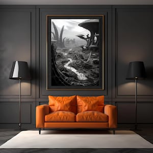 Dominio biomecánico - Arte paisajístico gigeresco, Arte de ciencia ficción, Decoración del hogar, Idea de regalo, Paisaje alienígena, Arte nerd, Arte biomecánico, Gótico, Arte BW