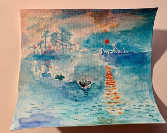 Watercolor Recreation of Monet's Impression Sunrise