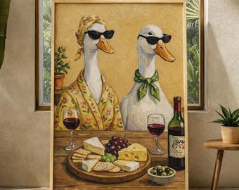 Funny Duck Wine Art Print: Quirky Kitchen Decor (Digital Download)