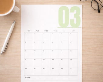 Maandkalender 2026, moderne maandelijkse wanddecoratie portretplanner (pdf A3 A4)