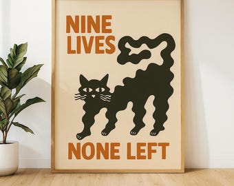 Nine Lives Cat Poster: Minimalist Halloween Print (Digital Download)