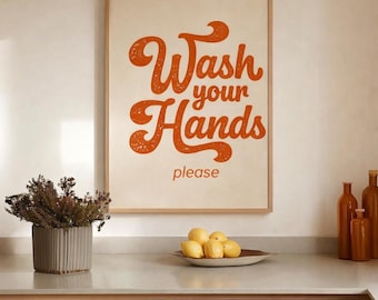 Wash Your Hands Please Poster Funny Bathroom Sign  Wall Art |