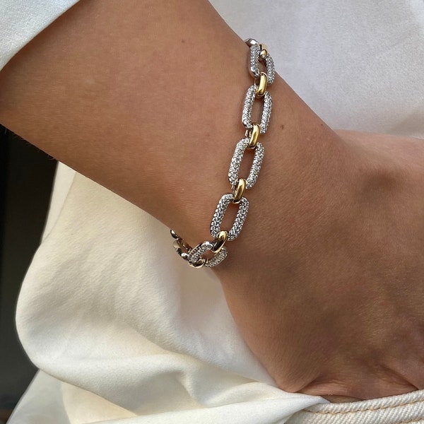 14k Adjustable Diamond Tennis Bracelet with Statement, Dainty Stamped genuine , steel chain, elegant chain bracelet, diamond bracelet, bride