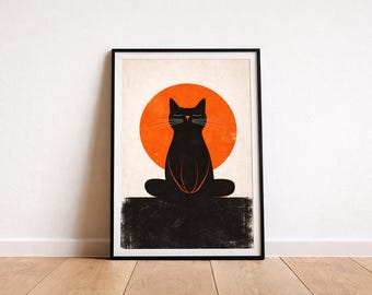 Meditating Black Cat Wall Art,  Zen Meditation Animal Printable Art
