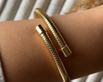 Bracciali da tennis in acciaio inossidabile con chiodo a spirale flessibile regolabile 14k, elegante braccialetto a serpente, Dainty Stamped genuino, regalo per la festa della mamma