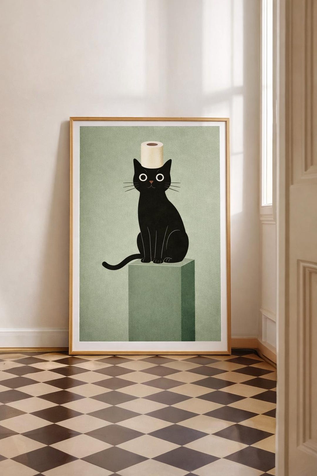 Funny Cat Bathroom Print – Toilet Paper Humor, Whimsical Wall Art ...
