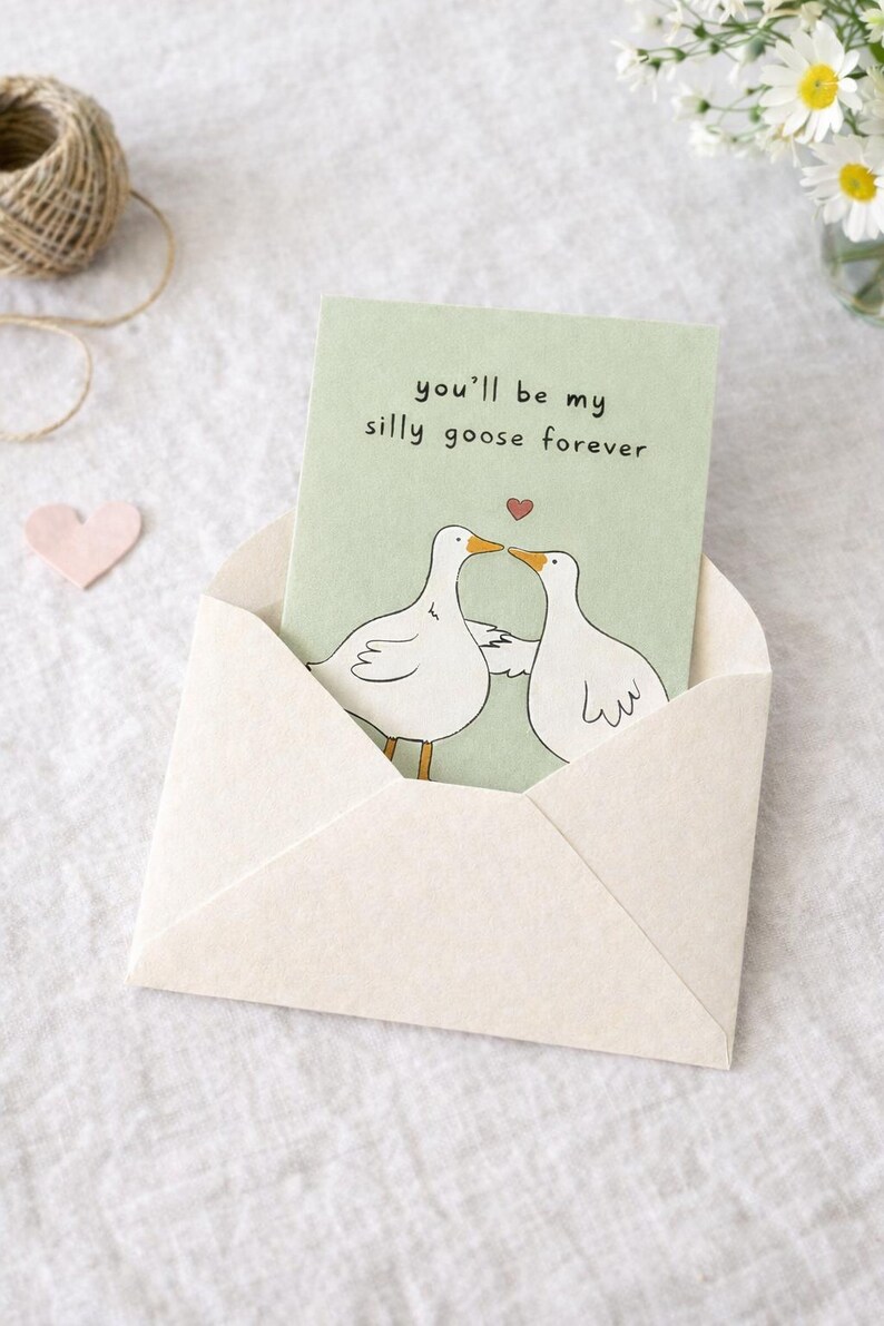 Goose Envelope Romantic Valentine's Day Card Set: Silly Goose Forever Printable Gift ...