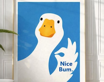 Funny Goose Bathroom Print, Blue Minimalist Wall Art (Digital Download