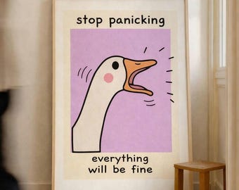 Funny Goose Print, Minimalist Pastel Illustration (Digital Download)
