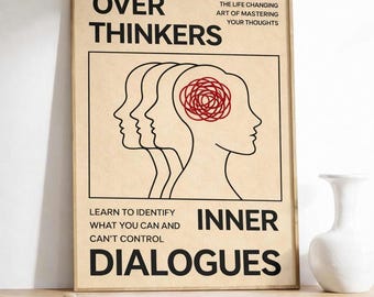 Overthinkers Inner Typography Poster: Mid Century Modern väggkonst (digital nedladdning)