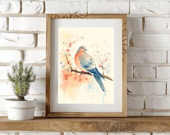 IMPRIMIBLE Arte Paloma Impresión Pájaro Retrato Paloma Decoración Hogar Decoración Vivero Pared Arte Digital Descargar Cottage Decoración Acuarela Pintura