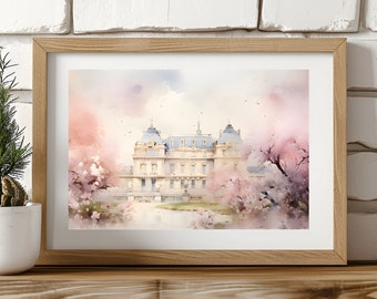 PRINTABLE Art Digital Print Chateau Painting Versailles Art Wall Print Home Decor Chateau Decor Watercolor Paintings Digital Download