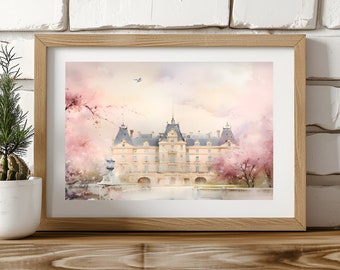 PRINTABLE Art Digital Print Chateau Painting Versailles Art Wall Print Home Decor Chateau Decor Watercolor Paintings Digital Download