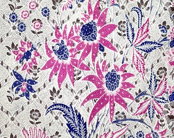 Indonesian cotton, Indonesian batik fabric, 100% cotton, handmade, floral pattern beige printed
