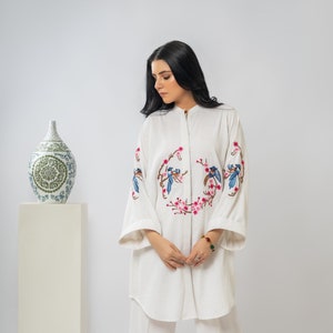 White Co-ord set for Ladies, Women's Embroidered Co-ord Set, Ladies top bottom set, Semi-formal co-ord set, Minimilist Design co-ord set